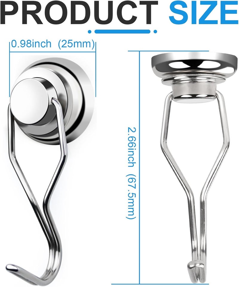 E BAVITE Swivel Swing Magnetic Hooks, 80lbs Heavy Duty Neodymium Magnet Hook with Epoxy Coating for Refrigerator, Cruise, BBQ Grill Tools etc, 2.66in in Length, Pack of 8 - Image 2